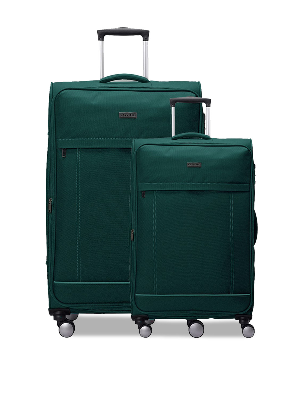 Set Of 2 Green Solid Soft-Sided Trolley Bag