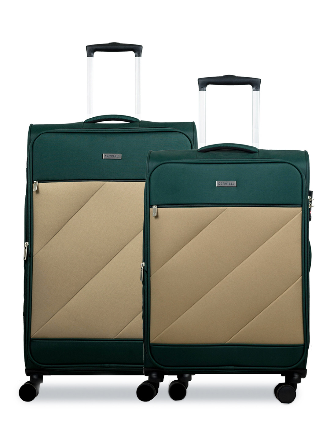 CARRIALL Green & Beige Color-Blocked  Large & Medium Combo Set of 2 Trolley Bag