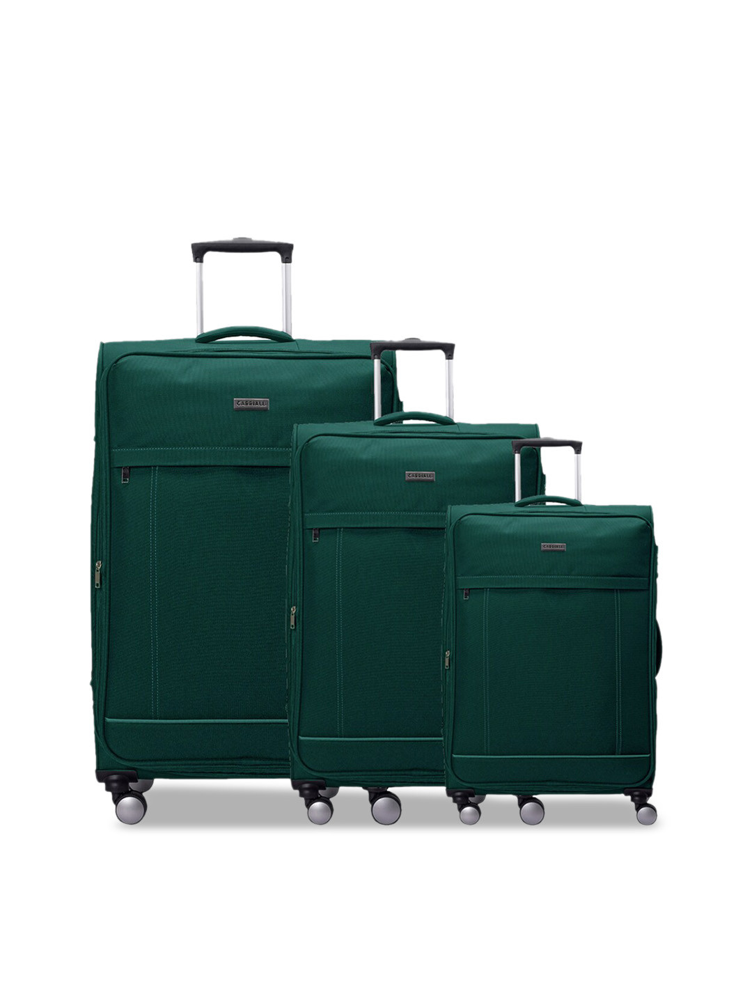 CARRIALL Eternal Set Of 3 Green Solid Soft-Sided Trolley Suitcases