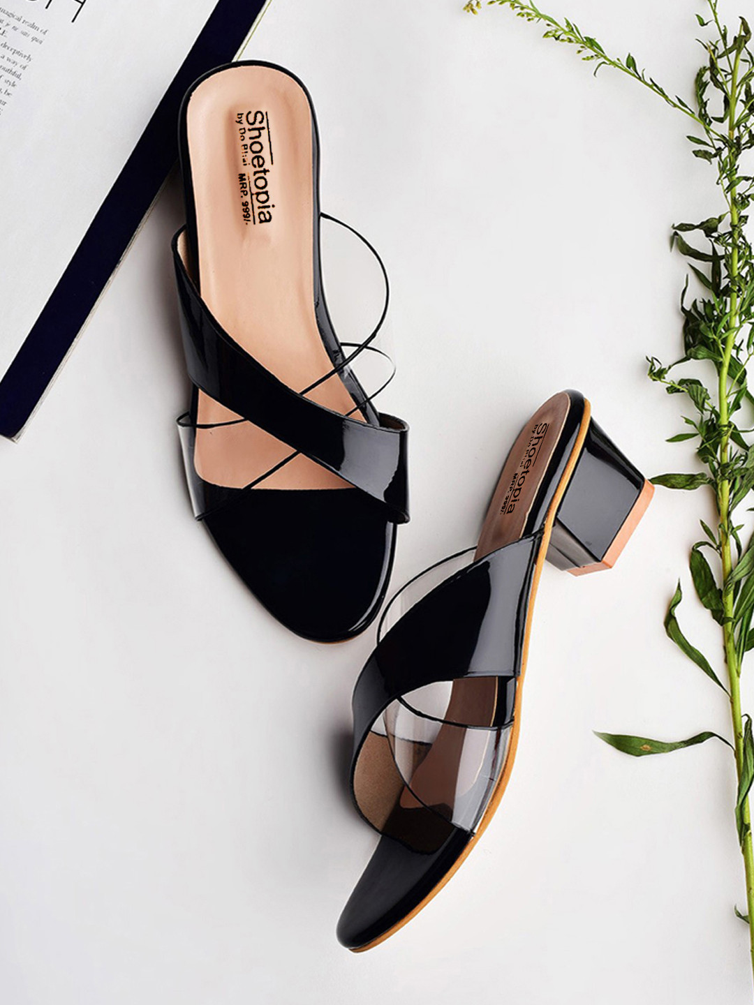 Shoetopia Girls Black Printed Block Mules with Bows