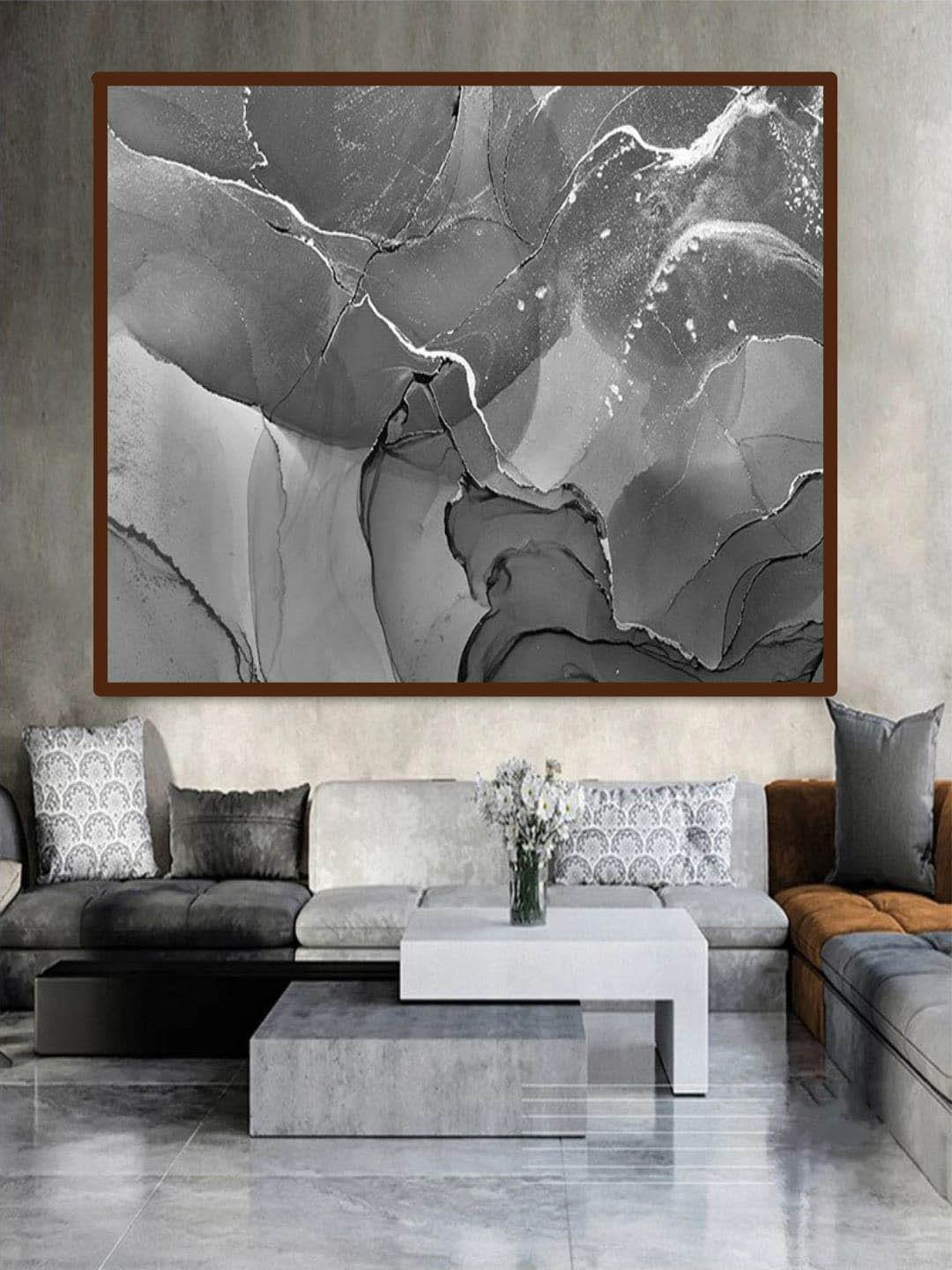 The Art House Grey & White Printed Abstract Wood Wall Art