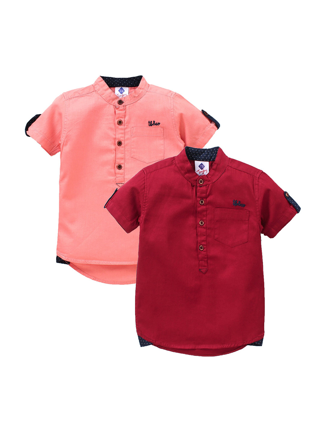 TONYBOY Boys Peach-Coloured and Red Set Of 2 Premium Casual Shirt