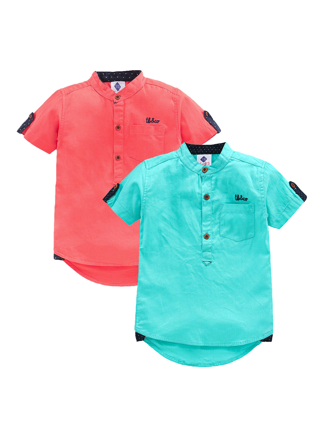 TONYBOY Boys Corail & SeaGreen Premium Casual Shirt