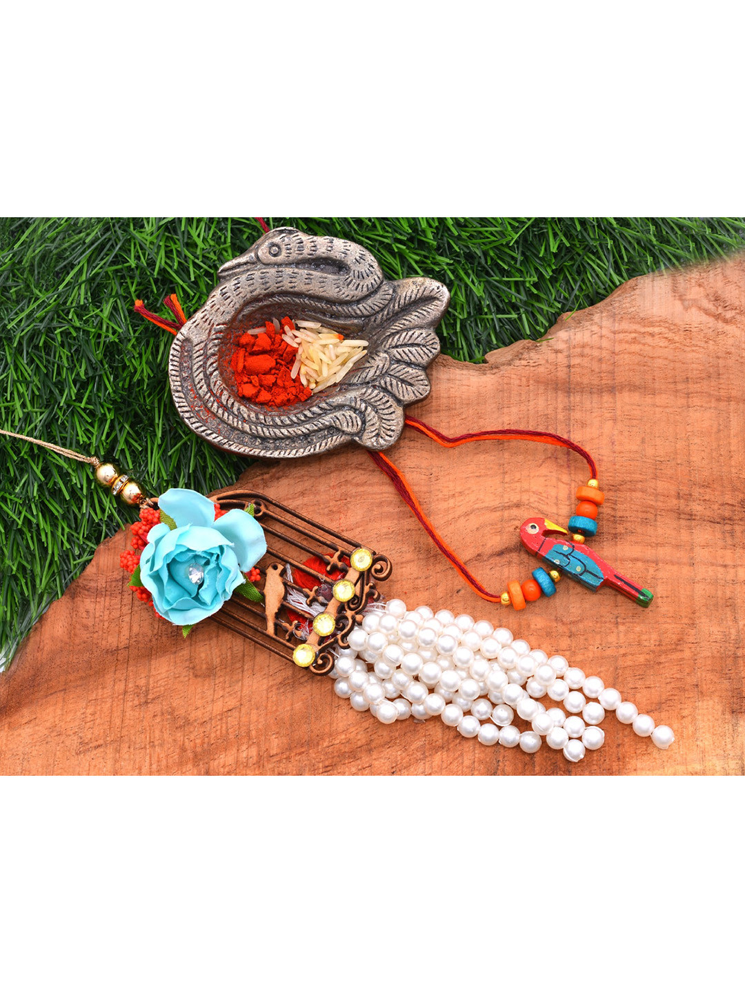 Silvermerc Designs Multicolored Beaded Lumba &Rakhi Set