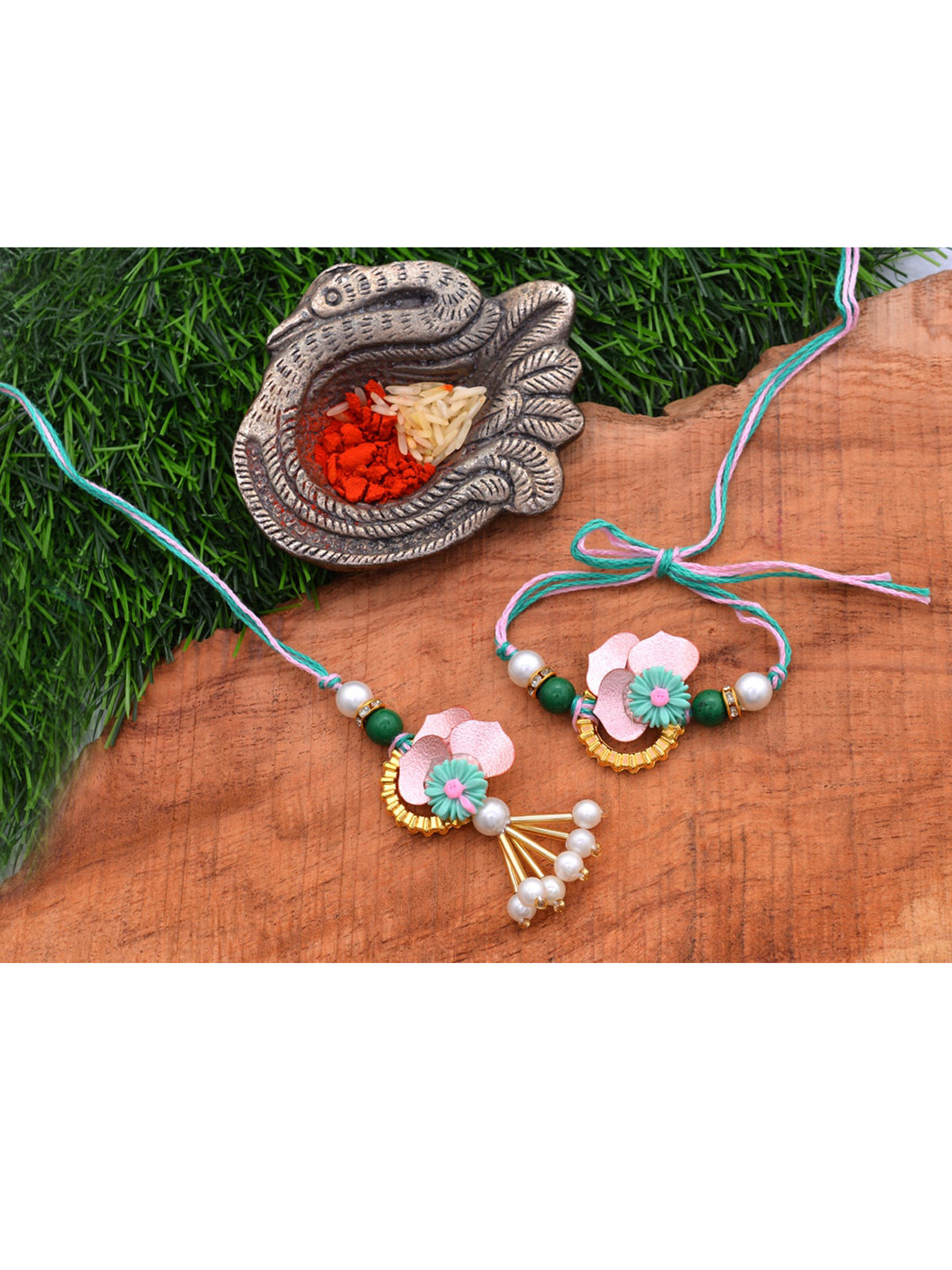 Silvermerc Designs Multicolored Beaded Lumba & Rakhi Set