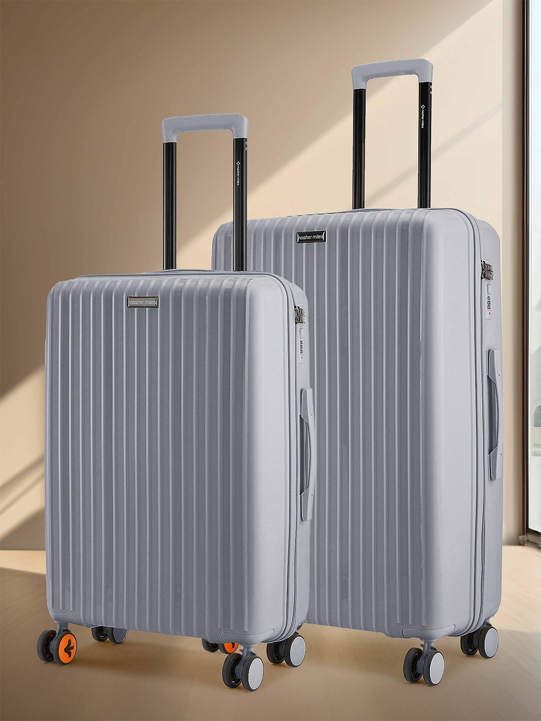 Nasher Miles Pondicherry Polypropylene Grey Trolley Bag Set of 2 M/L 65-75cm