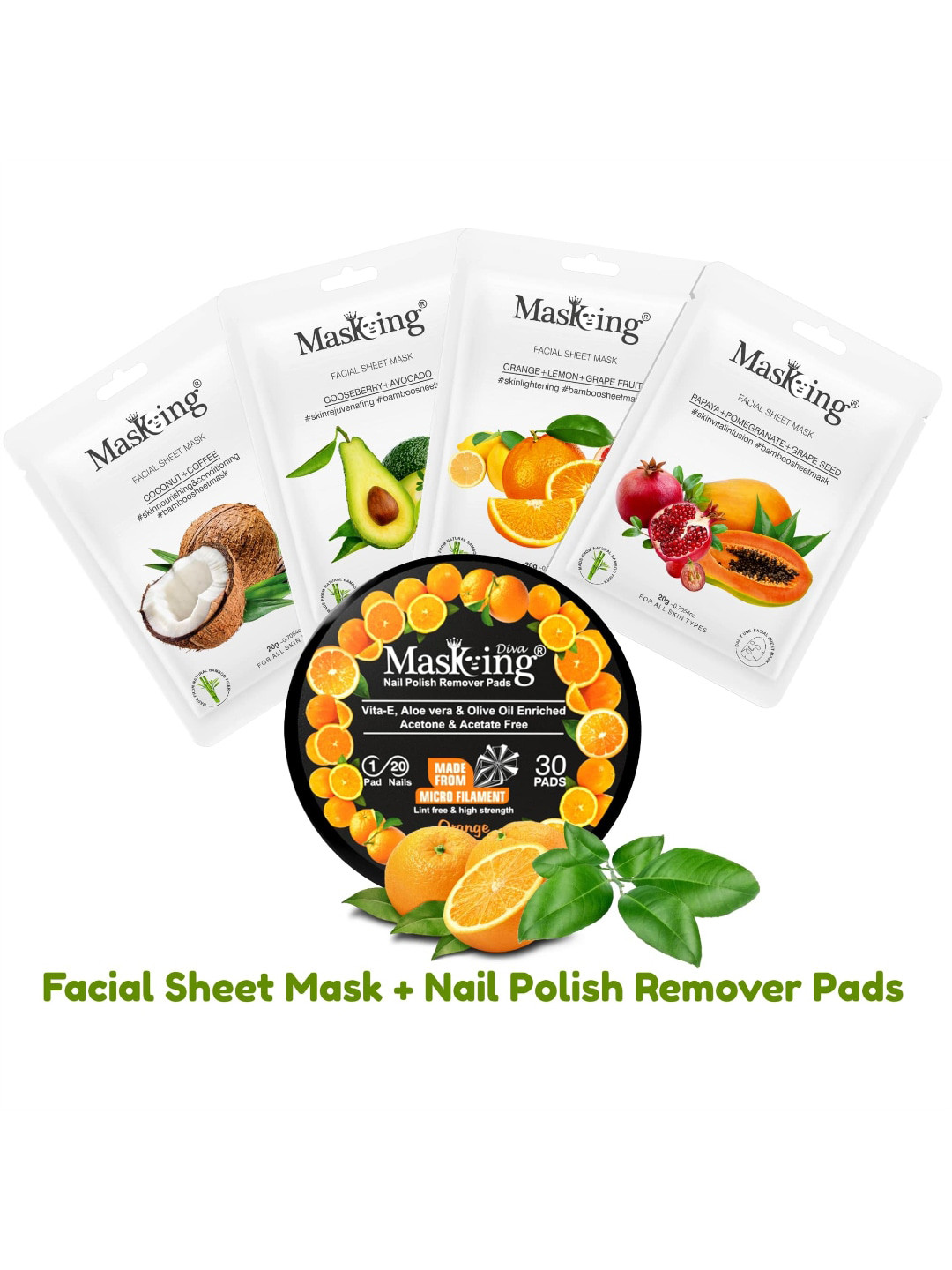 MasKing Pack of 4 Bamboo Facial Mask and Nail Polish Remover Combo