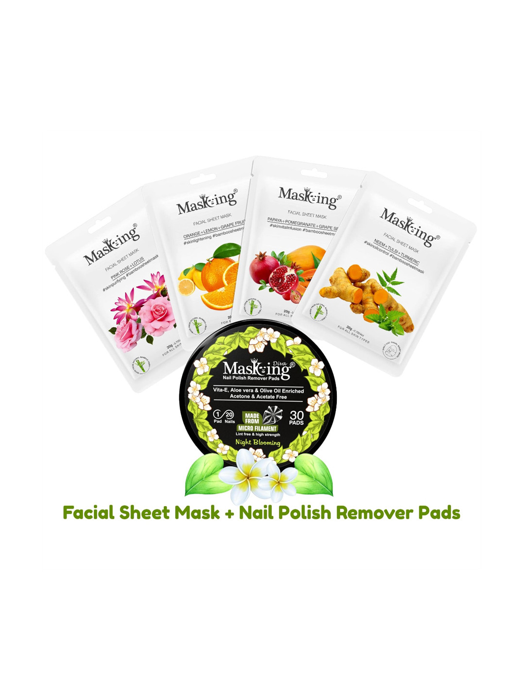 MasKing Pack of 5 Facial Sheet Mask & Nail Polish Remover Pads