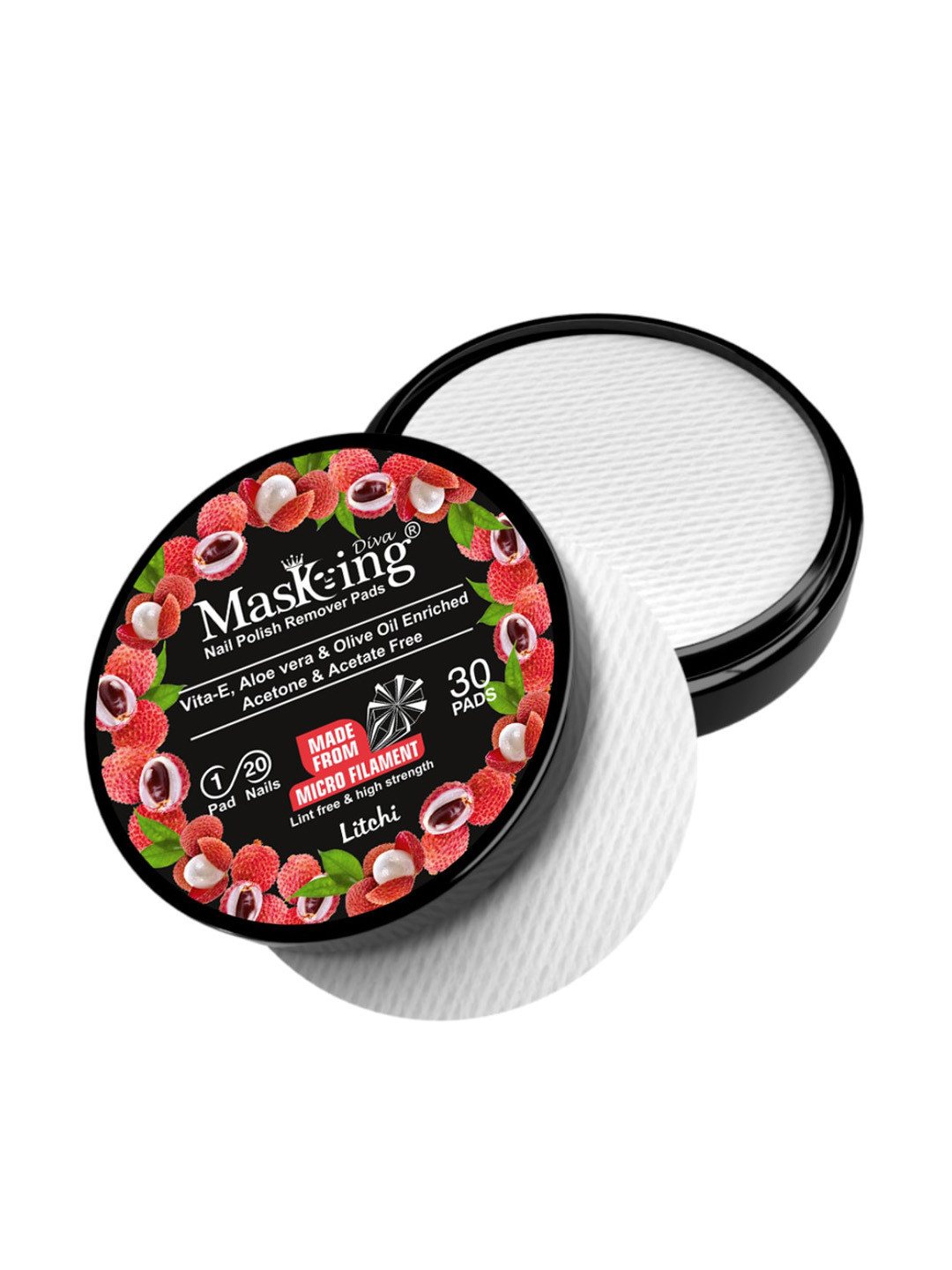 MasKing Set of 4 Brightening Facial Masks with Litchi Nail Polish Remover Pads