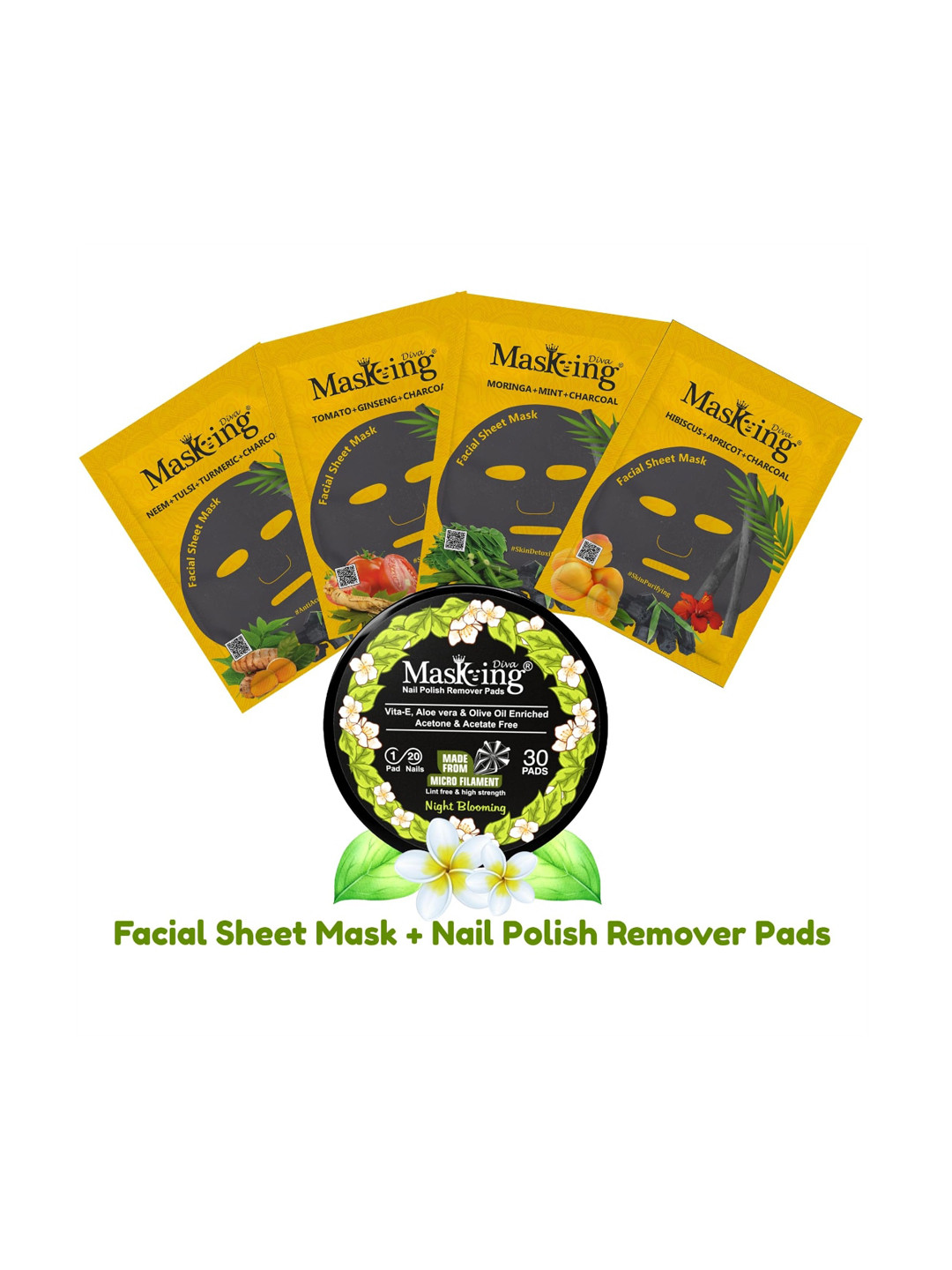 MasKing Set of 4 Blackheads Charcoal Facial Masks with Nail Polish Remover Pads