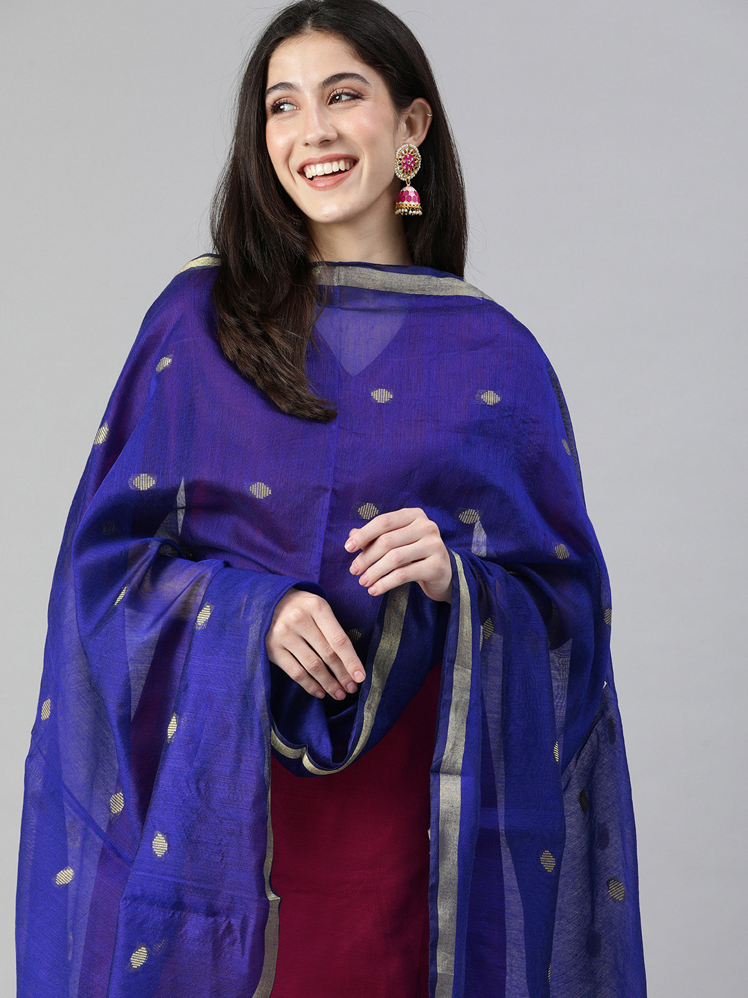 swatika Blue Woven Design Bhagalpuri Dupatta