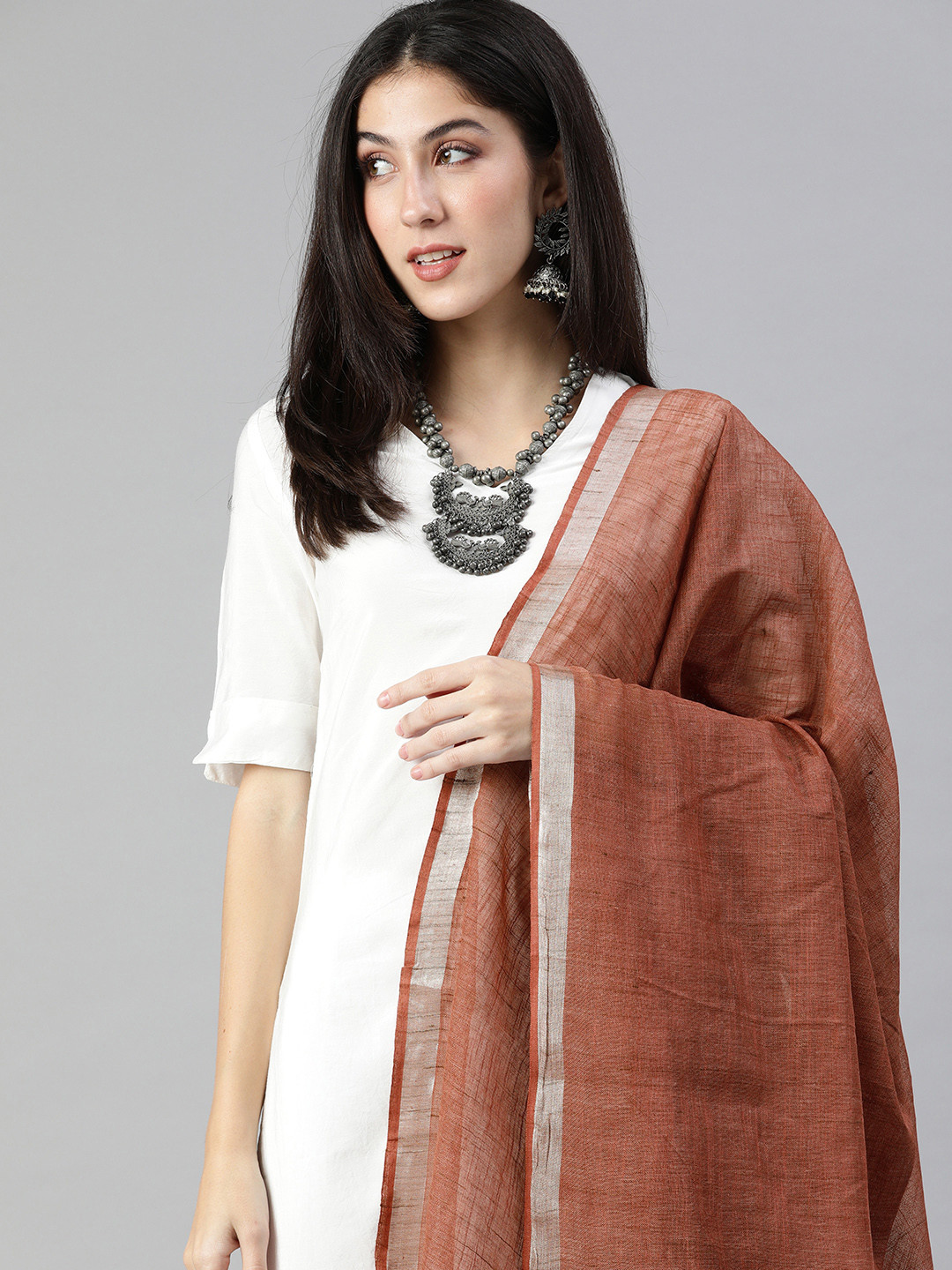 swatika Brown Solid Bhagalpuri Dupatta
