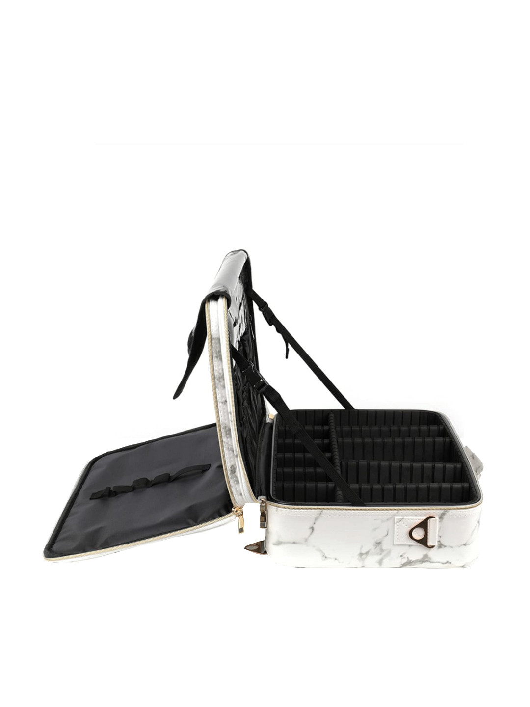 LACOPINE Marble Print 18 Inch 2 Layer Makeup Organizer - Grey