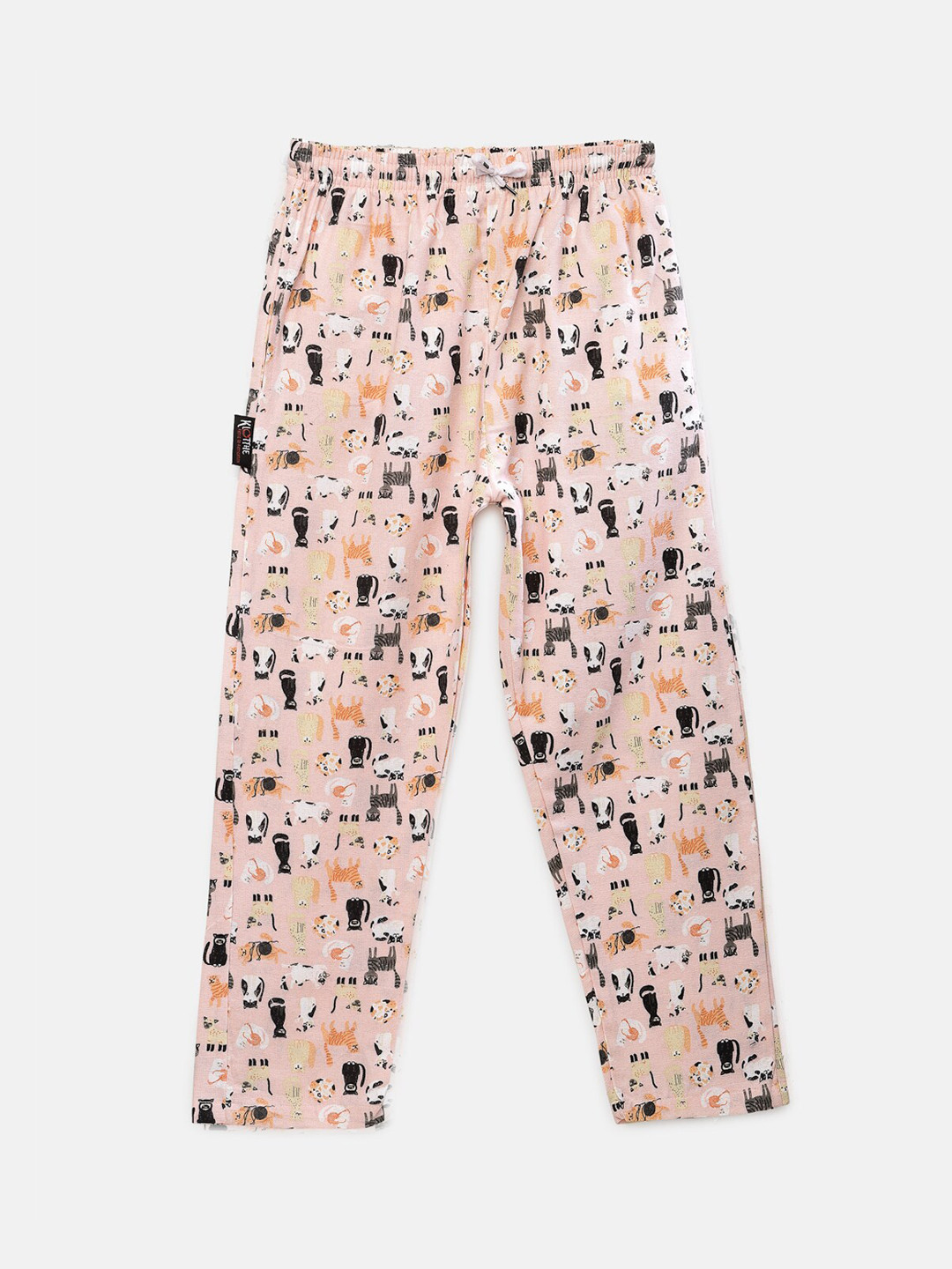 KLOTTHE Kids Pink Animal Graphics Printed Pure Cotton Track Pants