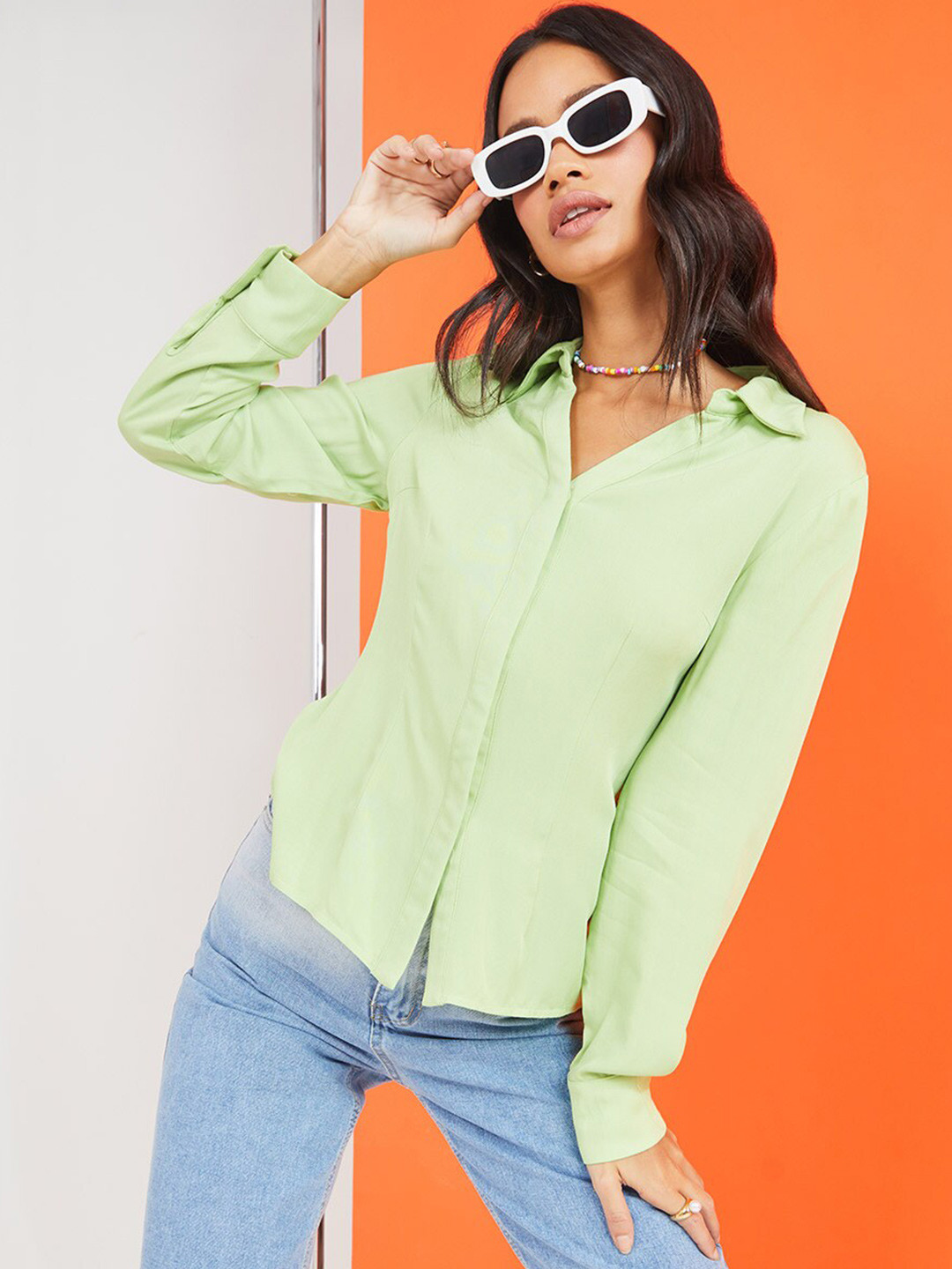Styli Green Concealed Placket Regular Shirt