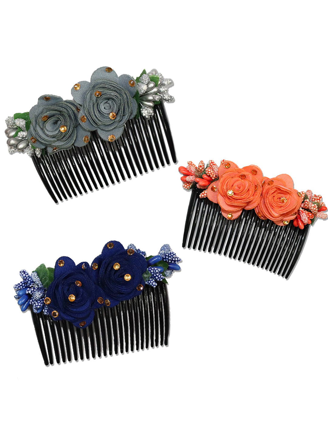 VAGHBHATT Women Pack Of 3 Grey & Orange Comb Pin