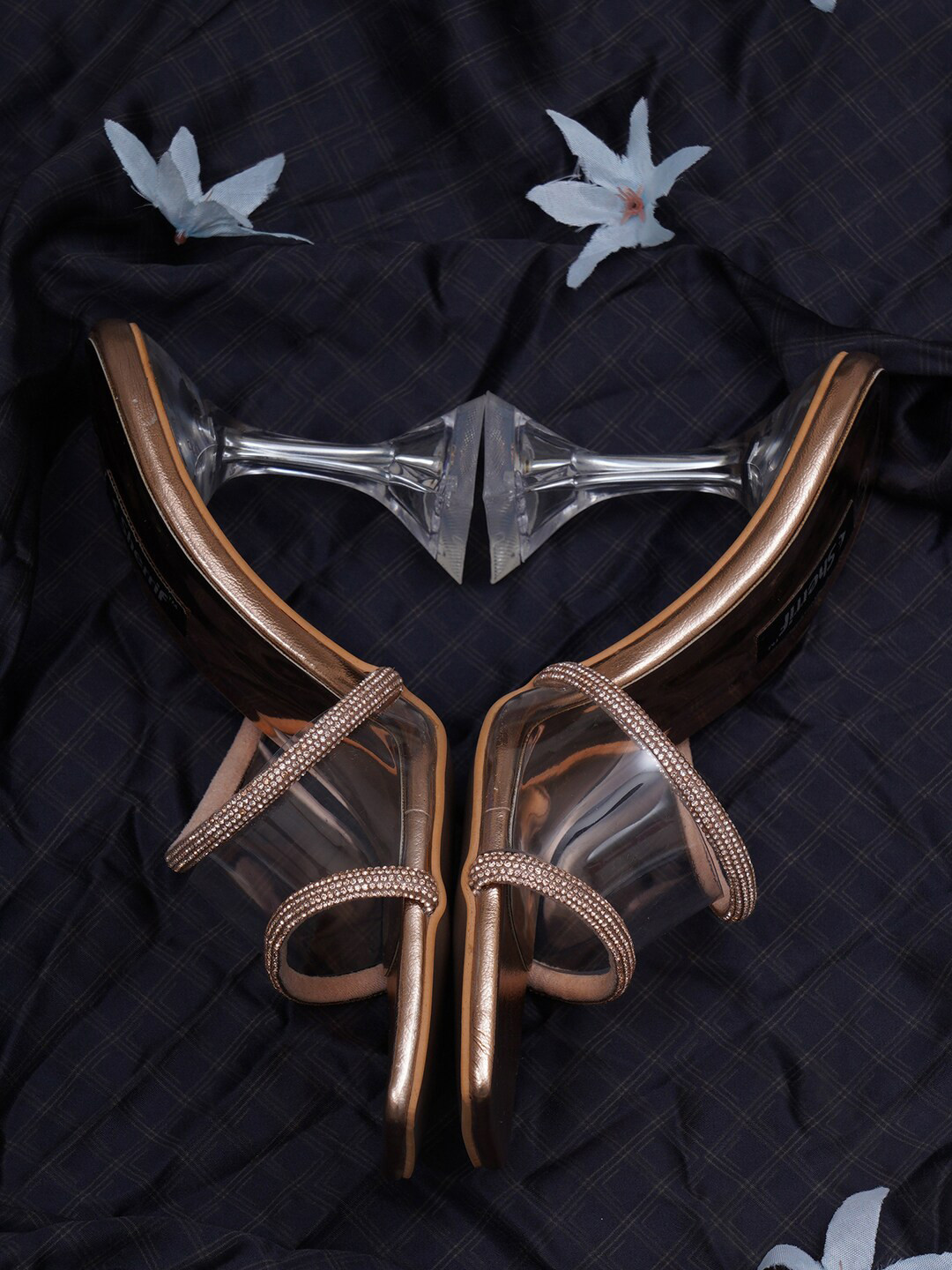 Sherrif Shoes Rose Gold Party Stiletto Peep Toes with Bows