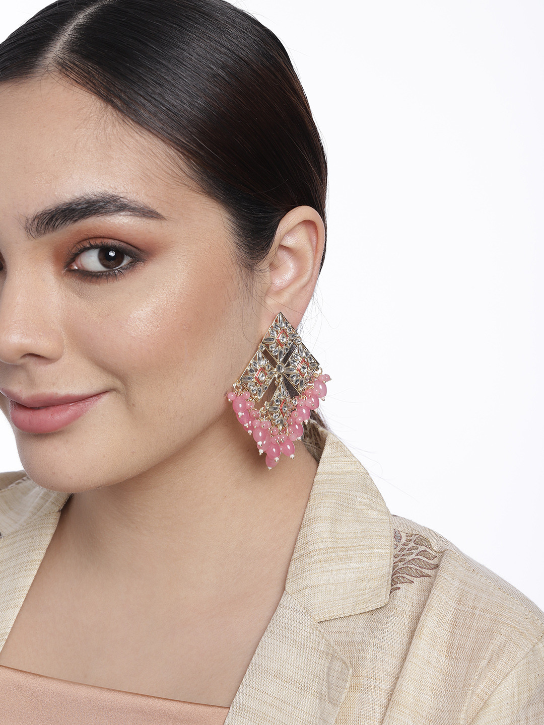 LAIDA Pink & Gold-Toned Contemporary Drop Earrings