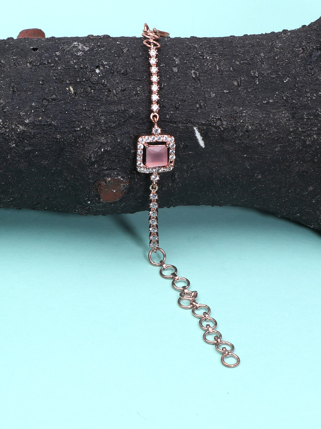 LAIDA Women Rose Gold Brass Cubic Zirconia Rose Gold-Plated Wraparound Bracelet