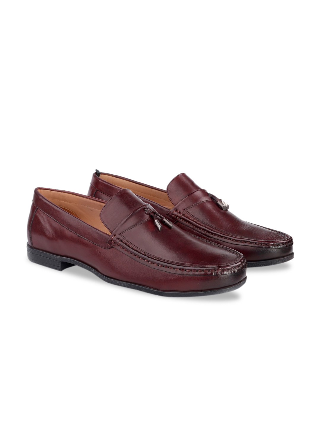 One8 Men Burgundy Solid Genuine Leather Formal Loafers