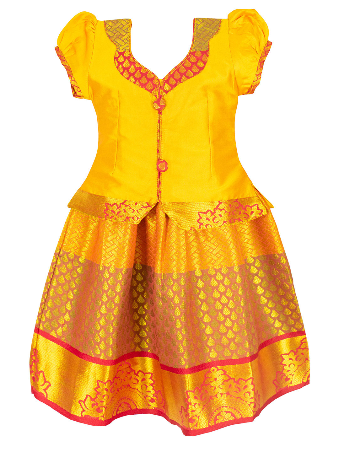 AMIRTHA FASHION Girls Gold-Toned & Red Embellished Thread Work Ready to Wear Lehenga &