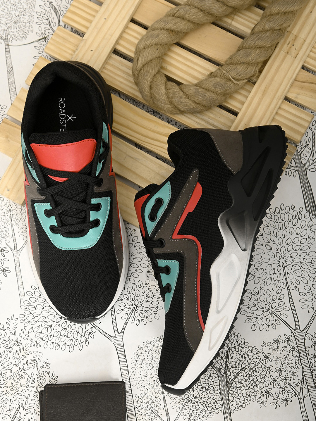 Roadster Men Black Color-Blocked Faux Leather Sneakers