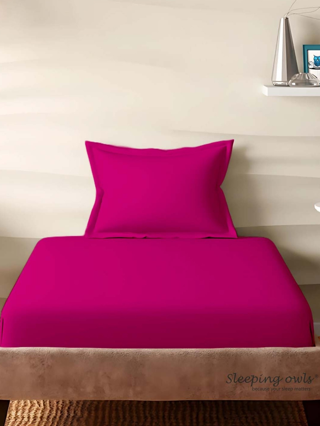 Sleeping Owls- because your sleep matters Pink 210 TC Single Bedsheet