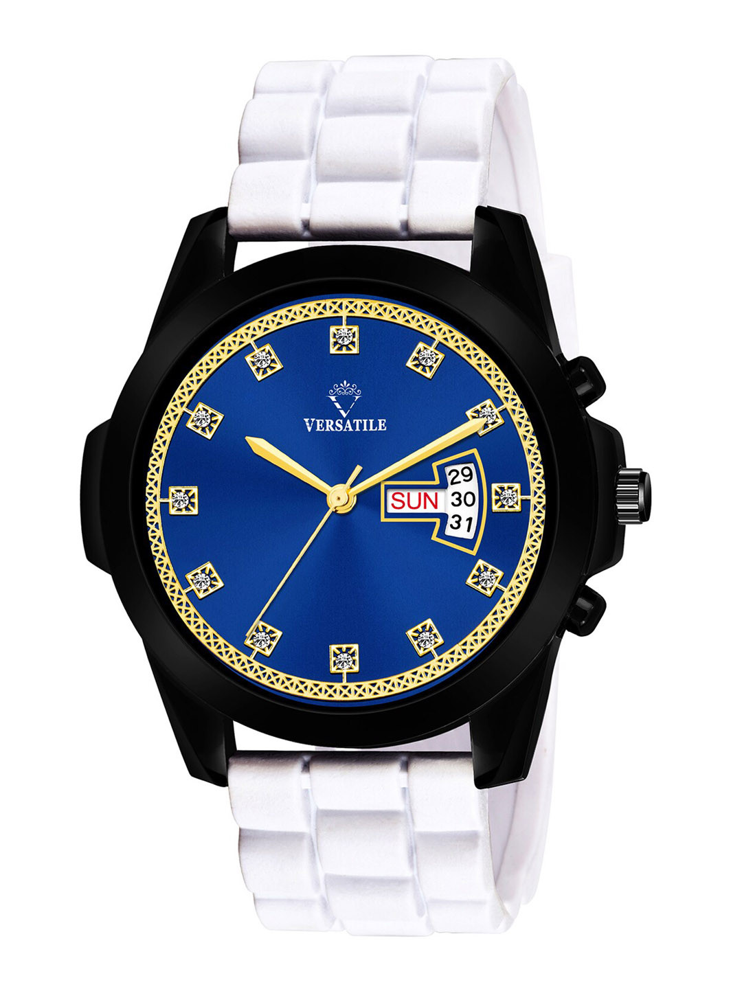 Versatile Unisex Multicoloured Brass Dial & White Bracelet Style Straps Analogue Watch Multi High DD