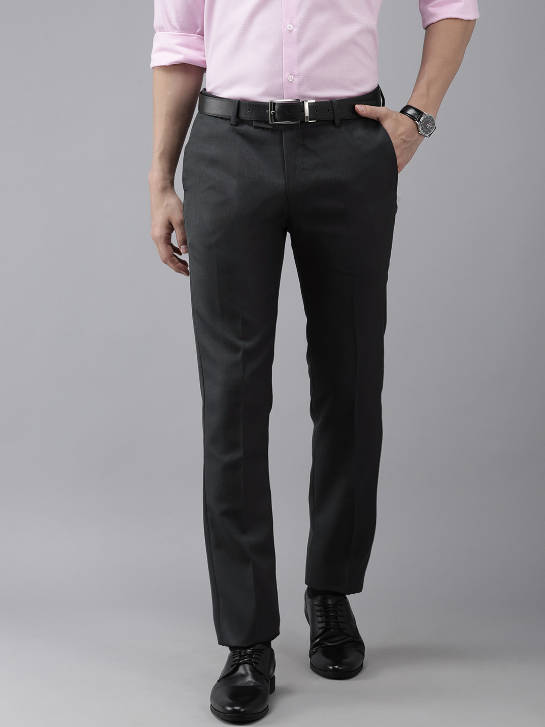 Arrow Men Black Textured Tailored Fit Formal Trousers