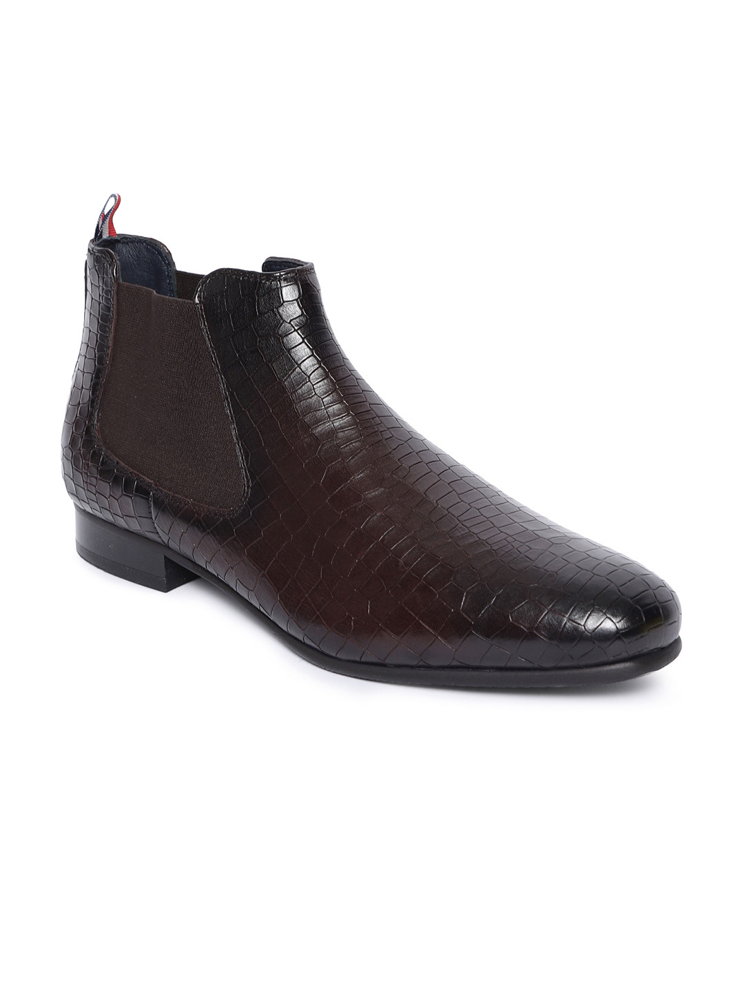 GABICCI Men Brown Textured Leather Chelsea Boots