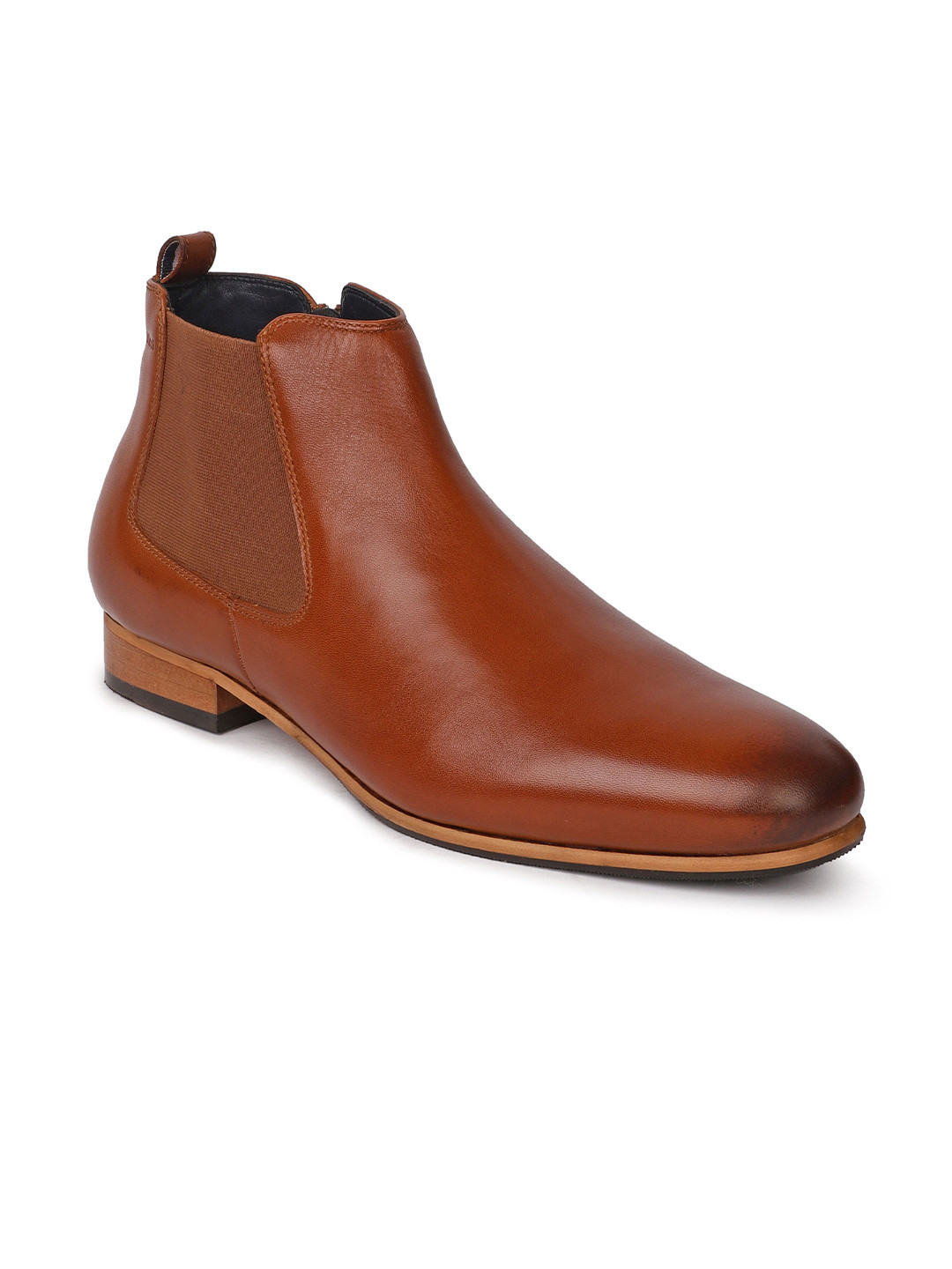 GABICCI Men Tan Brown Solid Leather Chelsea Boots