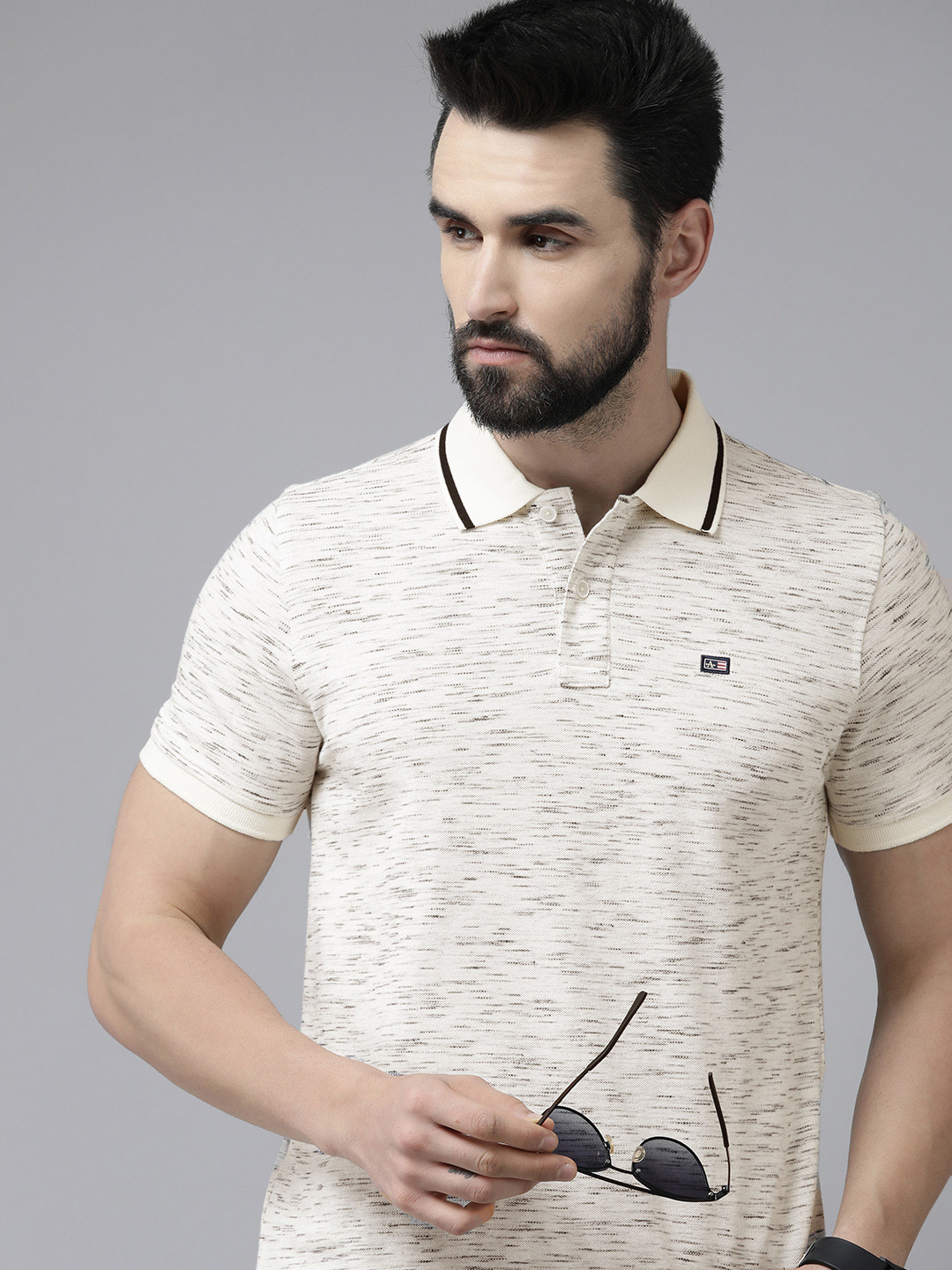 Arrow Men Off White Printed Polo Collar T-shirt