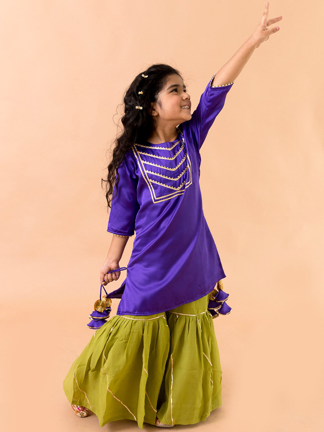 Fairies Forever Girls Blue Yoke Design Kurti with Sharara