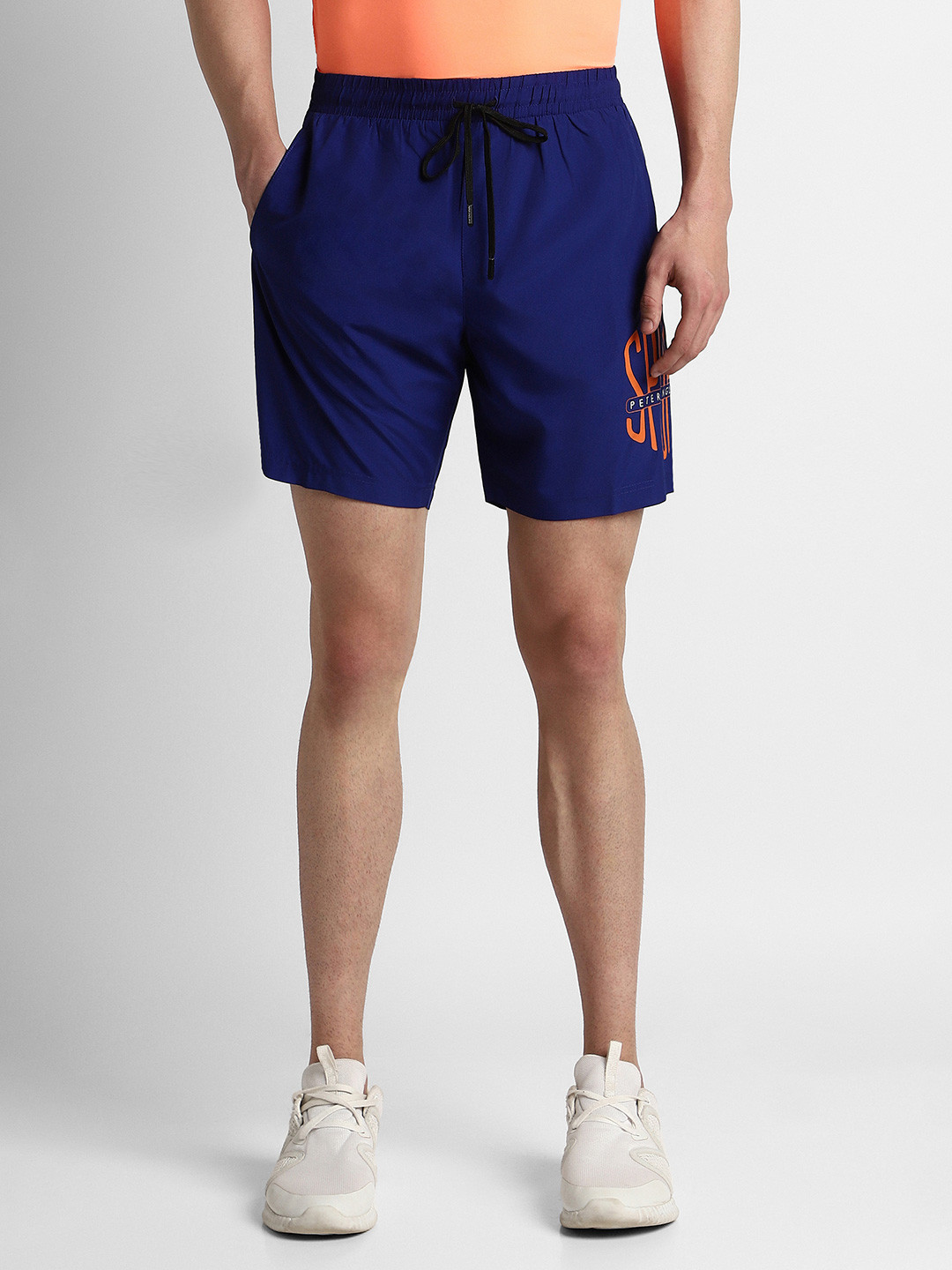 Peter England Casuals Men Blue Printed Slim Fit Sports Shorts