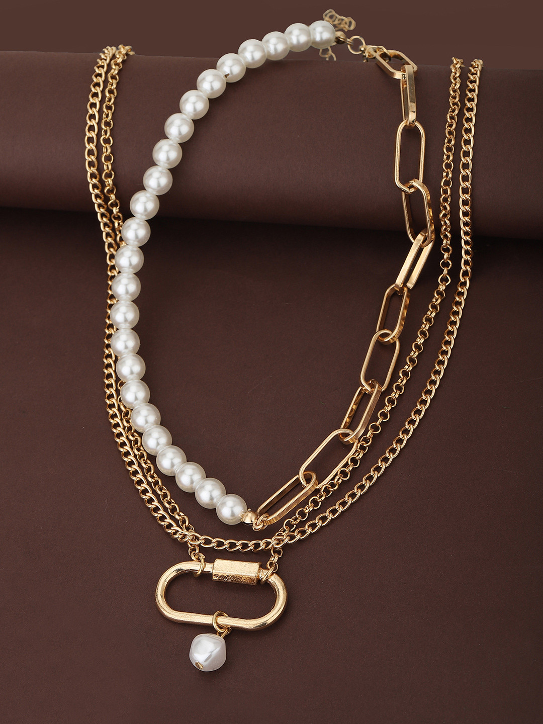 Carlton London Set of 2 Rose Gold Plated & White Hanging Pearl Necklace