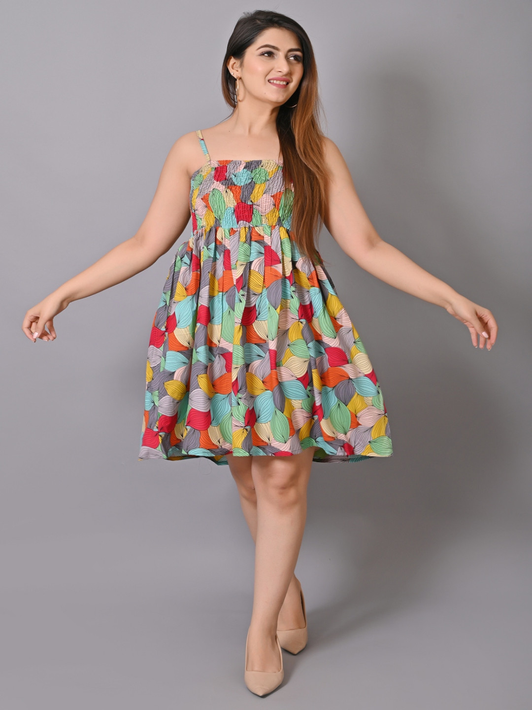 IQRAAR Abstract Print Fit & Flare Dress