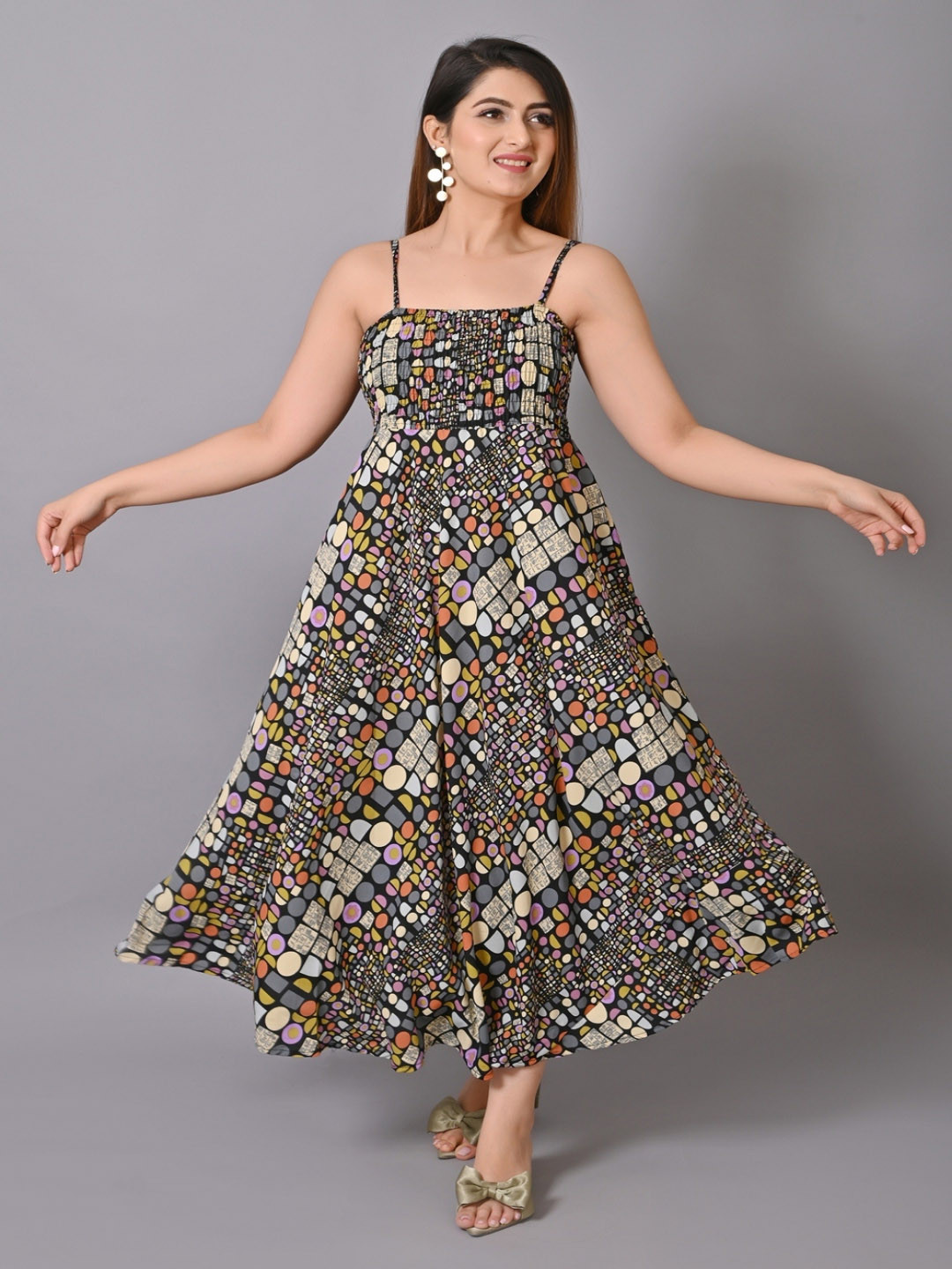 IQRAAR Multicoloured Abstract Maxi Dress
