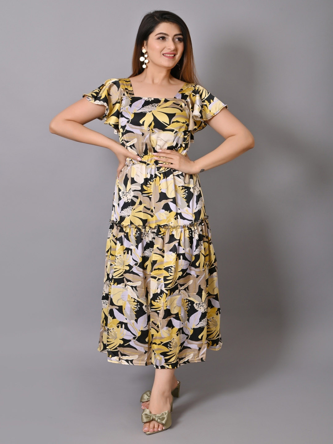 IQRAAR Multicoloured & halogen blue Floral Maxi Dress