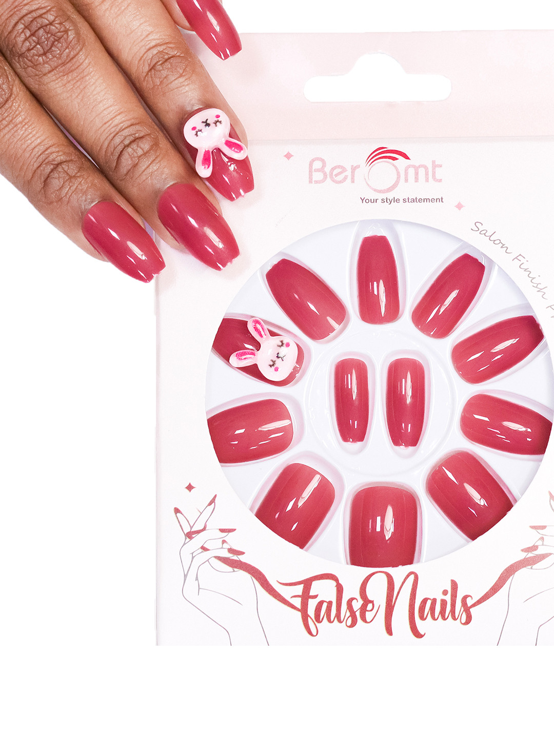 BEROMT 12 Pcs Long-Lasting Reusable Lightweight Salon Finish Press on Nail Tips - 25