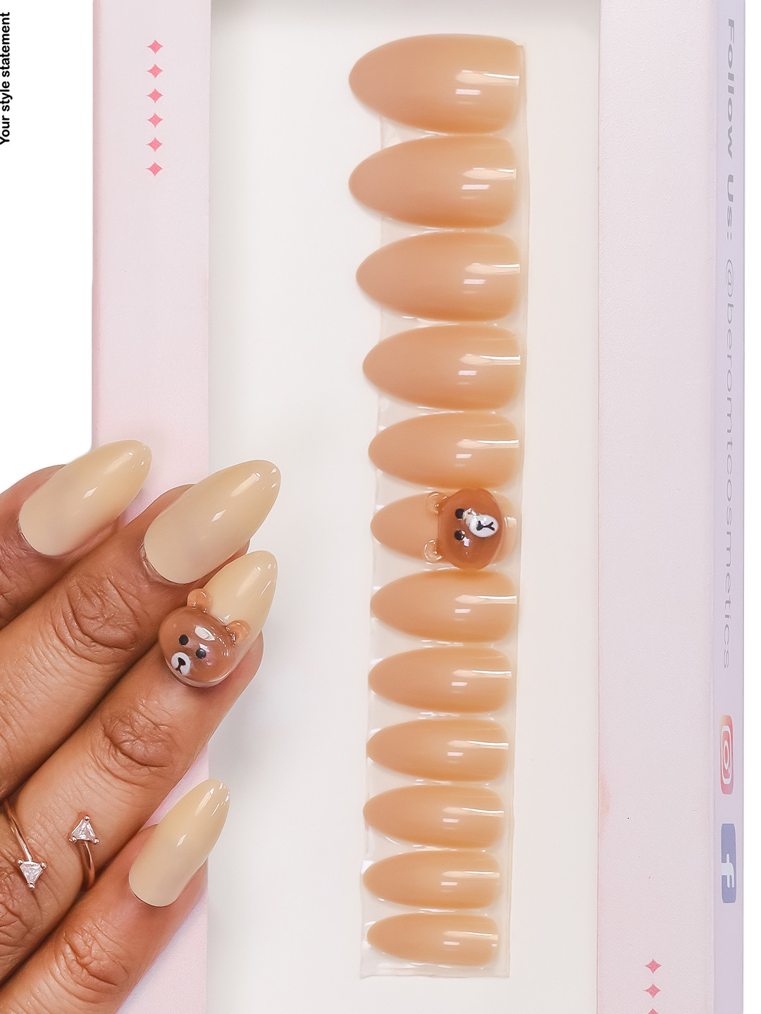 BEROMT 12 Pcs Long-Lasting Cute Charm Salon Finish Press On Nails - Shade C26