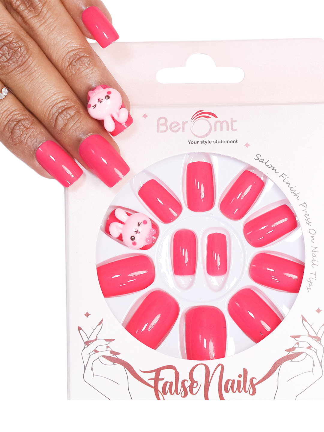 BEROMT 12 Pcs Long-Lasting Reusable Lightweight Salon Finish Press on Nail Tips - 24