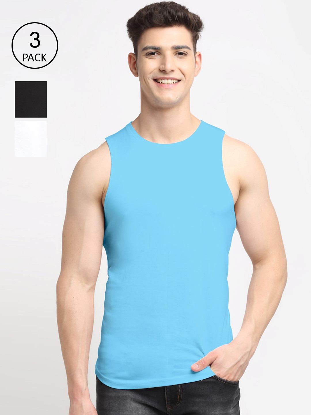 Friskers Men Pack Of 3 Solid Cotton Innerwear Vests AE-01-02-20-S