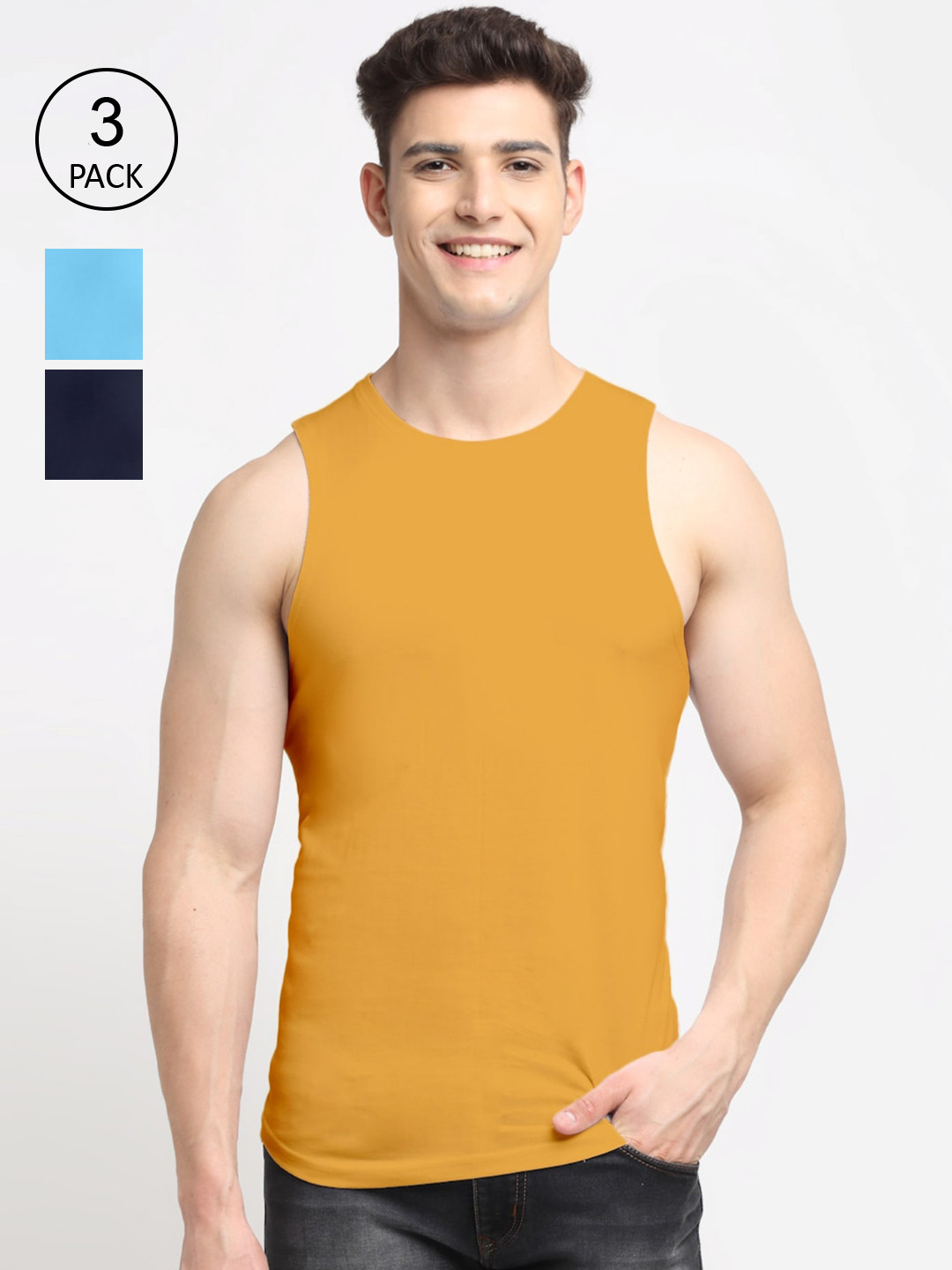 Friskers Pack Of 3 Men Solid Pure Cotton Casual Solid Apple Cut Outerwear Vest