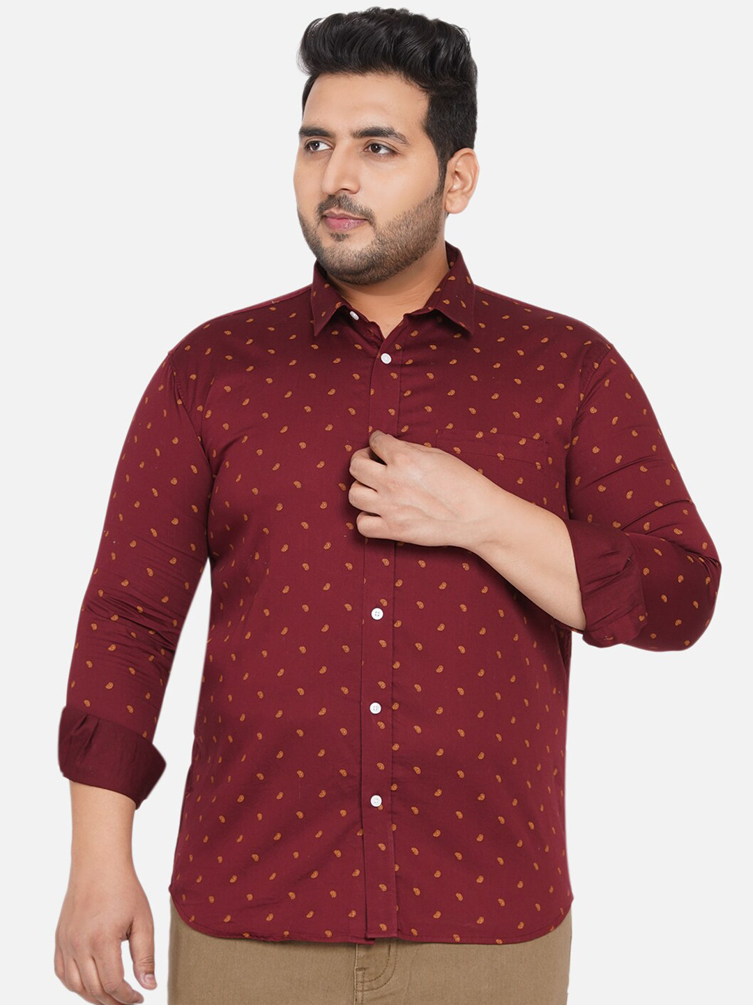 John Pride Plus Size Men Maroon Regular Fit Printed Casual Shirt
