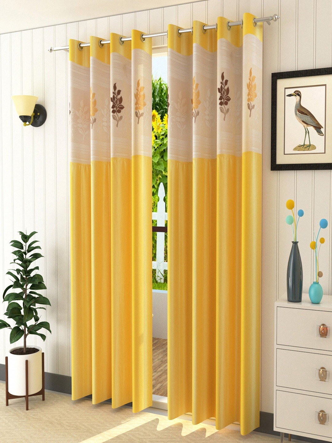 Homefab India Yellow & Beige Set of 2 Ethnic Motifs Door Curtains