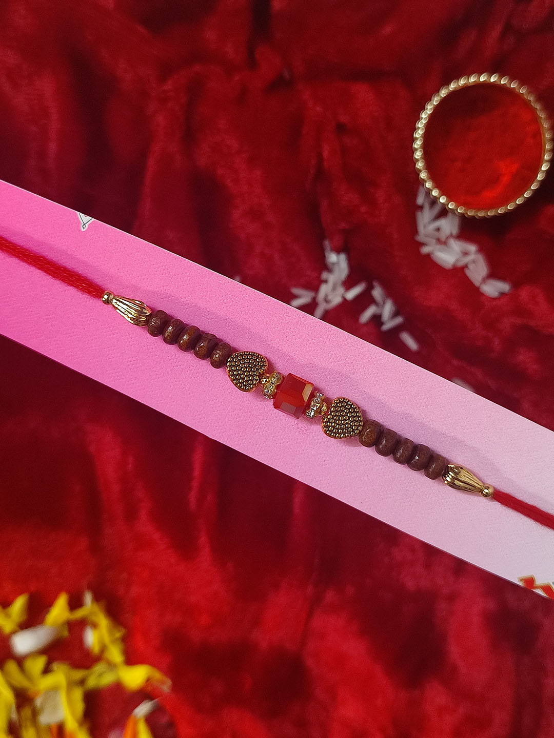 CRAYTON Men Gold-Toned & Red Stone Studded & Beaded  Rakhi