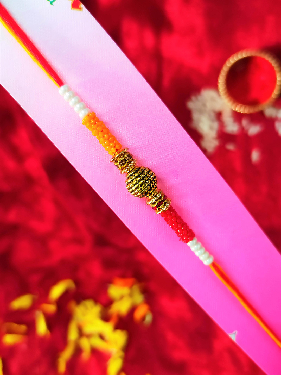 CRAYTON Men Red Crayton Rustic Round Studded Thread Rakhi