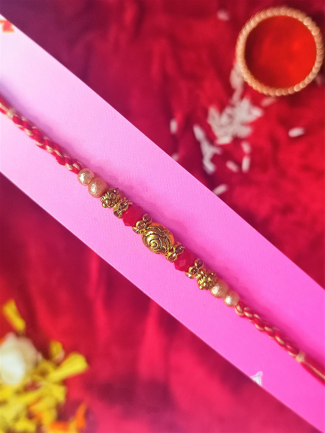 CRAYTON Men Red & Gold-Coloured Studded Thread Rakhi