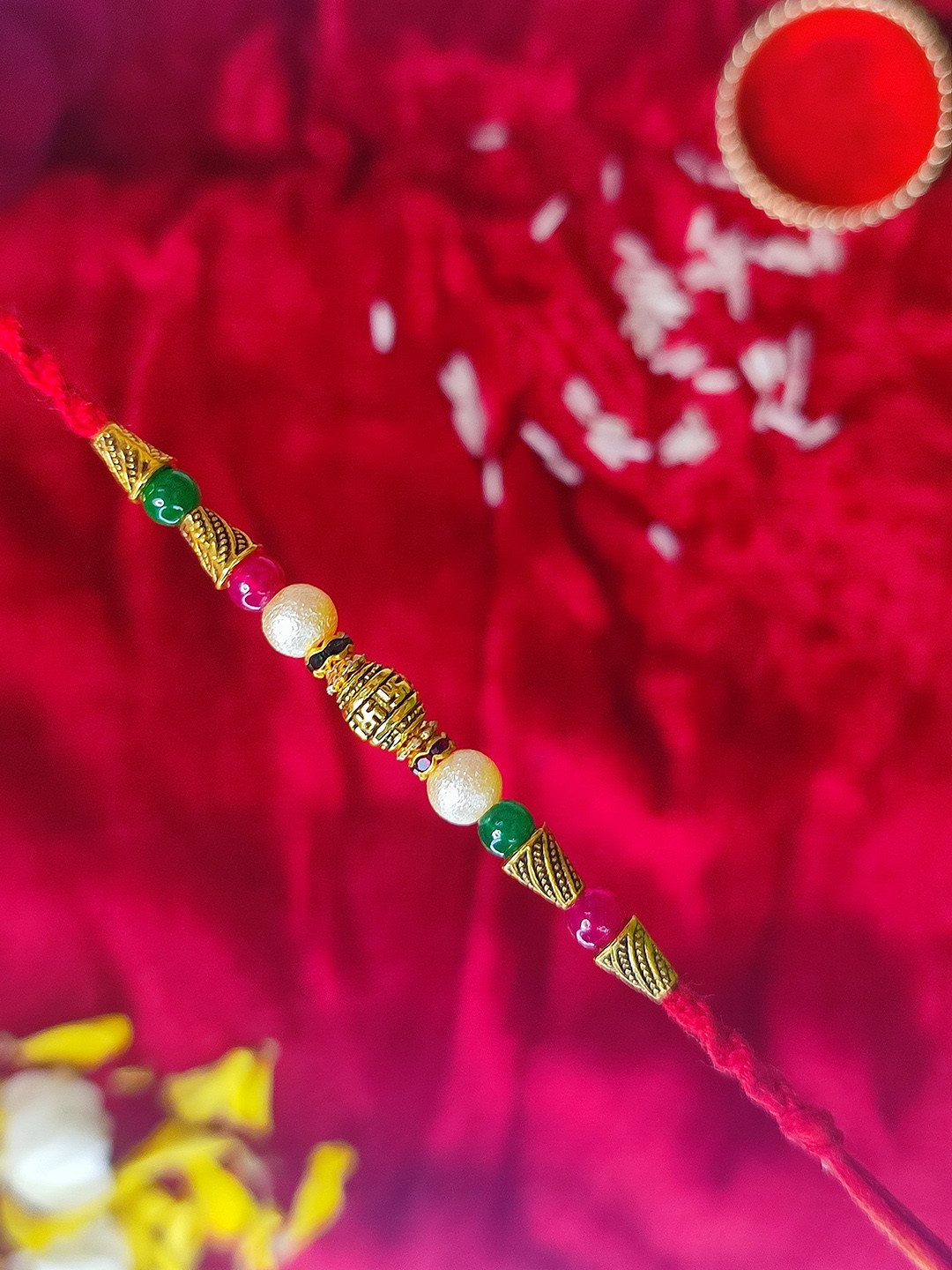 CRAYTON Men Red & Green Pearl Beaded Rakhi