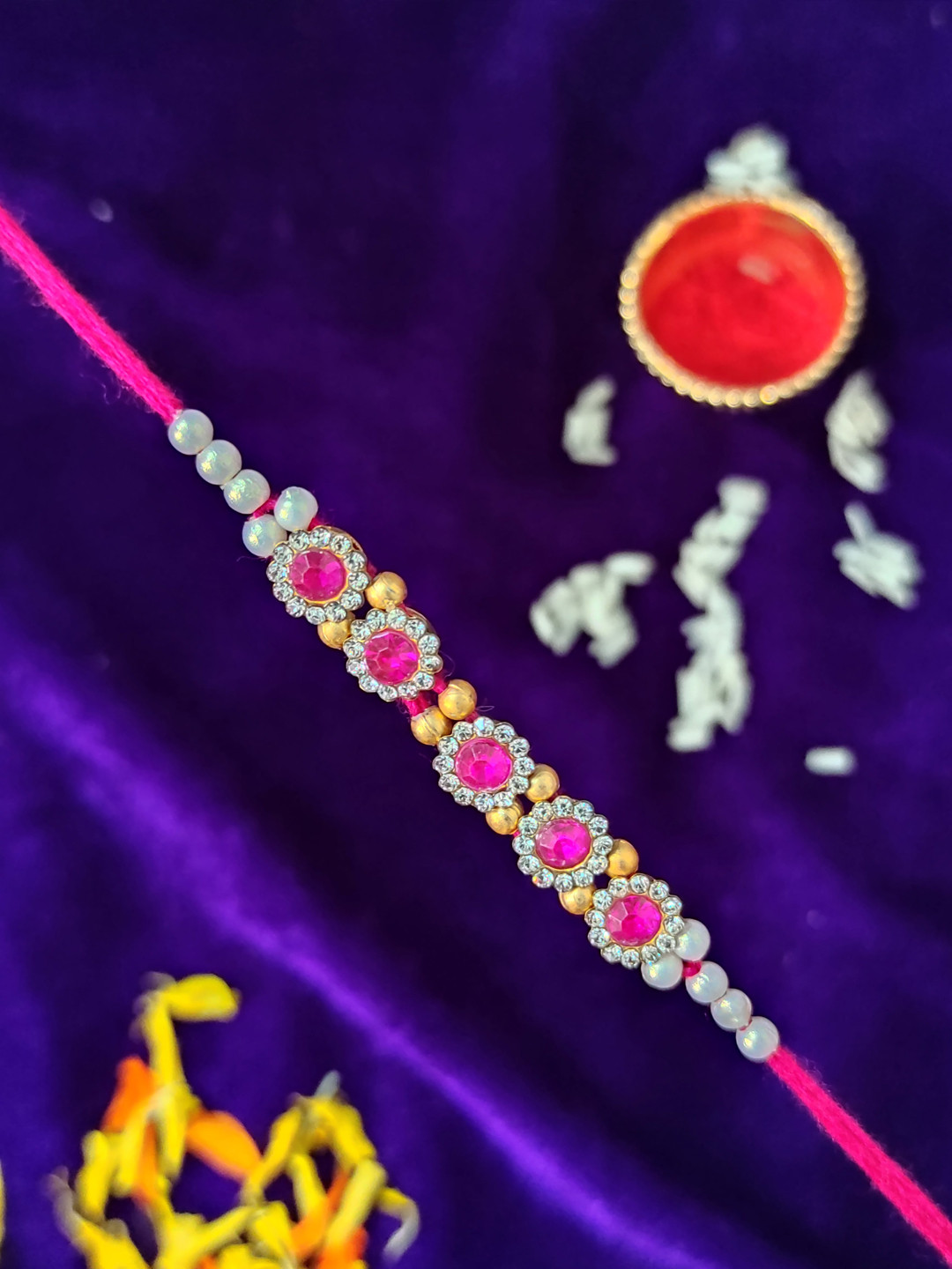 CRAYTON Men Pink & Multicoloured Studded Thread Rakhi